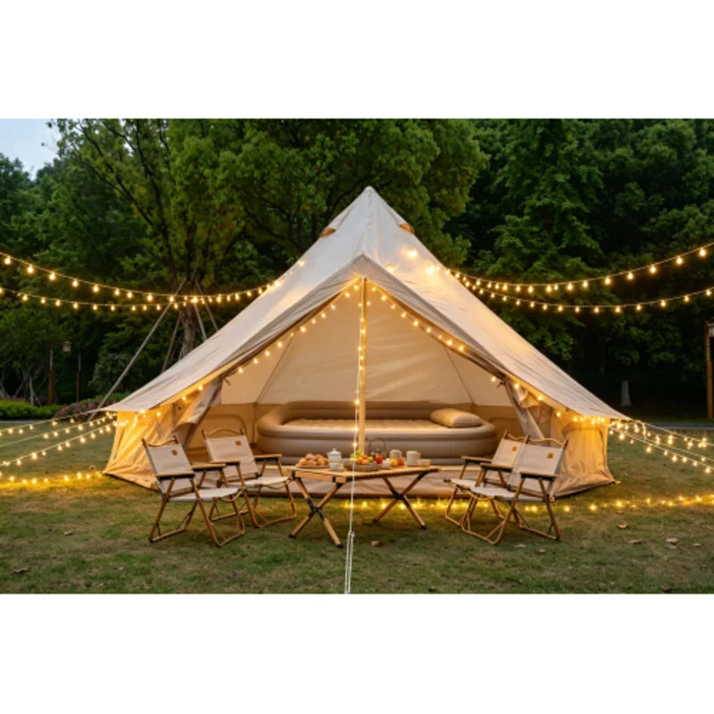 Beige 13.1FT Oxford Bell Tent with Stove Jack, Waterproof 4 Season Large Yurt Hot Tent, Spacious Glamping Camping Shelter for 4-8 Persons Outdoor Family Party Travel