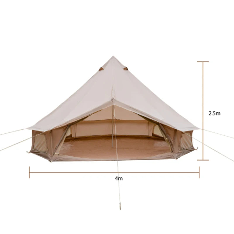 Beige 13.1FT Oxford Bell Tent with Stove Jack, Waterproof 4 Season Large Yurt Hot Tent, Spacious Glamping Camping Shelter for 4-8 Persons Outdoor Family Party Travel