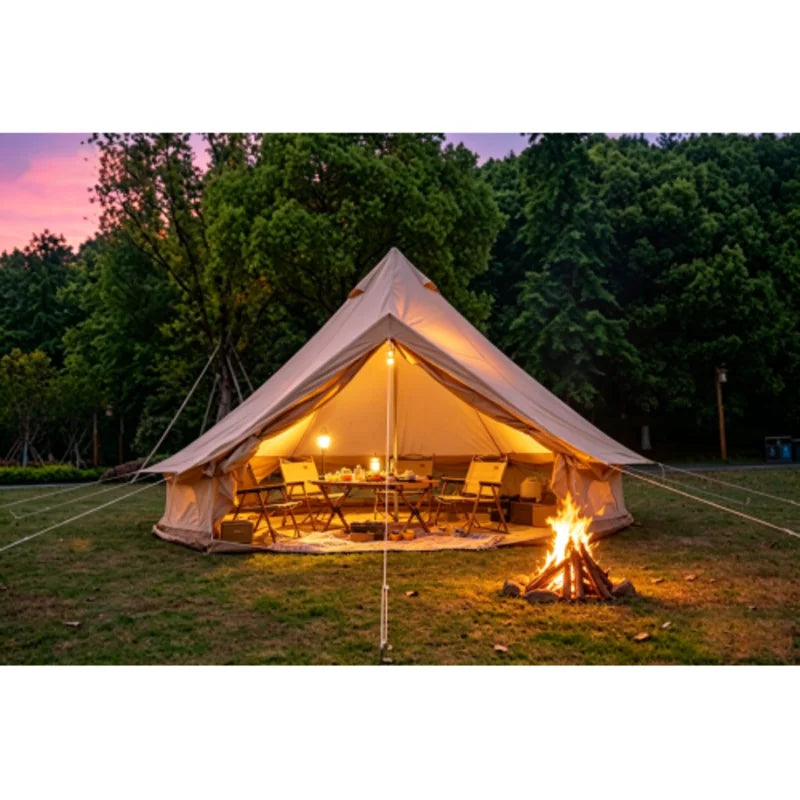 Beige 13.1FT Oxford Bell Tent with Stove Jack, Waterproof 4 Season Large Yurt Hot Tent, Spacious Glamping Camping Shelter for 4-8 Persons Outdoor Family Party Travel