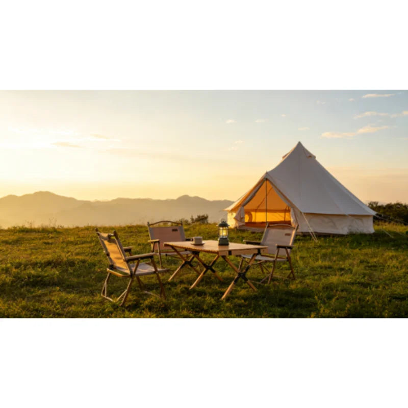 Beige 13.1FT Oxford Bell Tent with Stove Jack, Waterproof 4 Season Large Yurt Hot Tent, Spacious Glamping Camping Shelter for 4-8 Persons Outdoor Family Party Travel