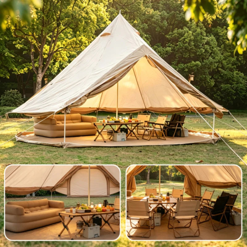 Beige 13.1FT Oxford Bell Tent with Stove Jack, Waterproof 4 Season Large Yurt Hot Tent, Spacious Glamping Camping Shelter for 4-8 Persons Outdoor Family Party Travel
