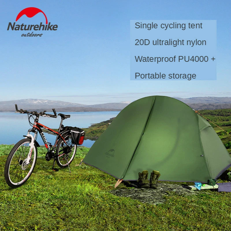 Naturehike Ultralight Cycling 1 Person Camping Tent Double-decker Outdoor Backpacking Trekking Hiking Cycling Single Tents Green