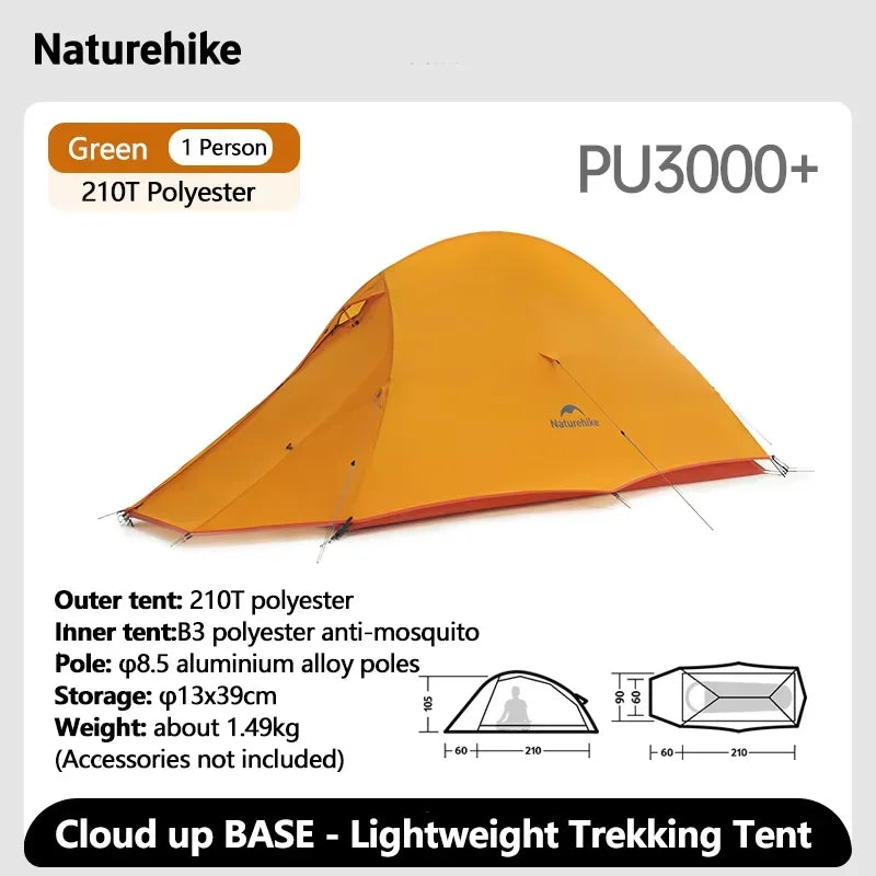 Naturehike Cloud Up BASE 1 2 3 Tent Ultralight 210T Camping Tent Double Layer Waterproof Outdoor Backpacking Tent With Mat