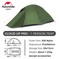 Naturehike Cloud Up Pro Tent 1 Person Lightweight Camping Tent Easy to Assemble Waterproof Tent for Outdoor Travel Trekking