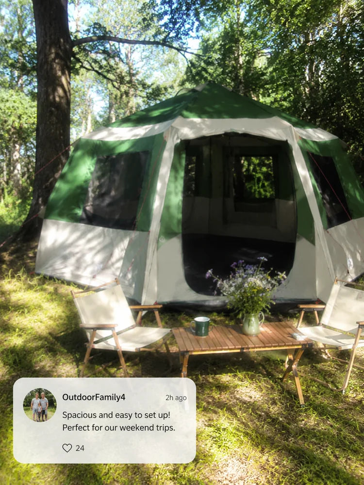 Large Cabin Tent with Roof, Green & White, 405x405x273 cm, Outdoor Camping Shelter
