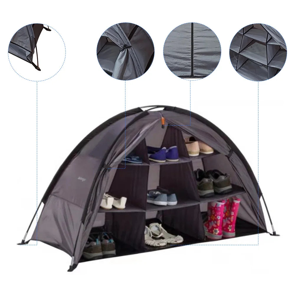 Outdoor Storage Tent Waterproof Compact and Portable Camping Storage Cabinet Tent with 9 Shelves Multifunctional Foldable Tent
