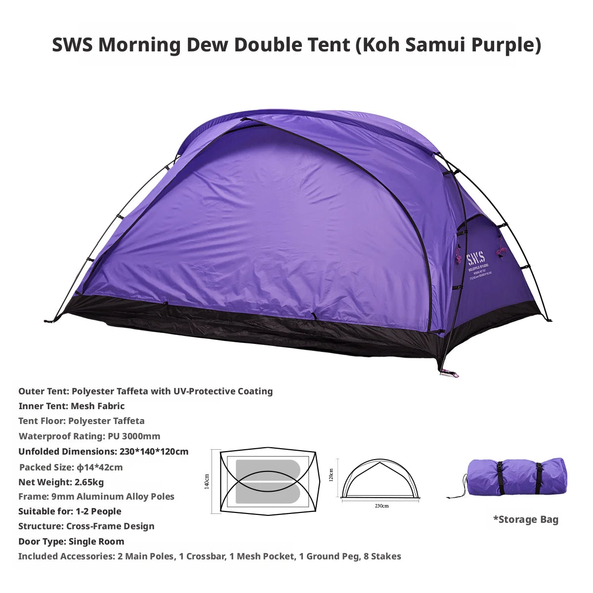 SWS MINIMALTENTWORKS 2 Person Tent for Camping Hiking Mountain Hunting Backpacking Tents 4 Season Resistance to Windproof COVER