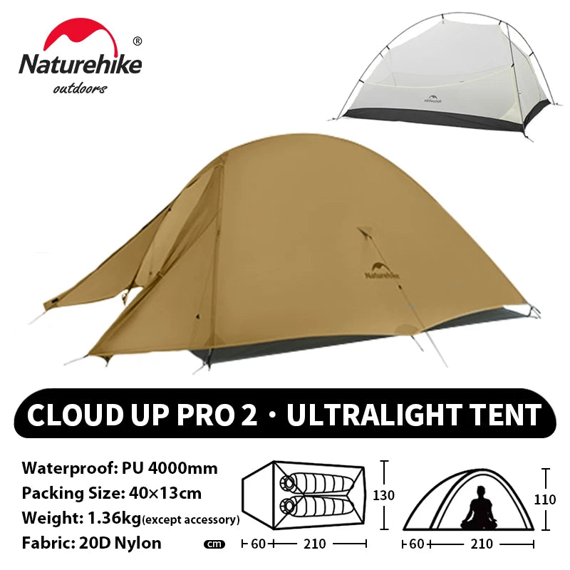 Naturehike Cloud Up 2 People Tent Ultralight 20D Camping Tent Waterproof Outdoor Hiking Travel Backpacking Cycling Fishing Tents