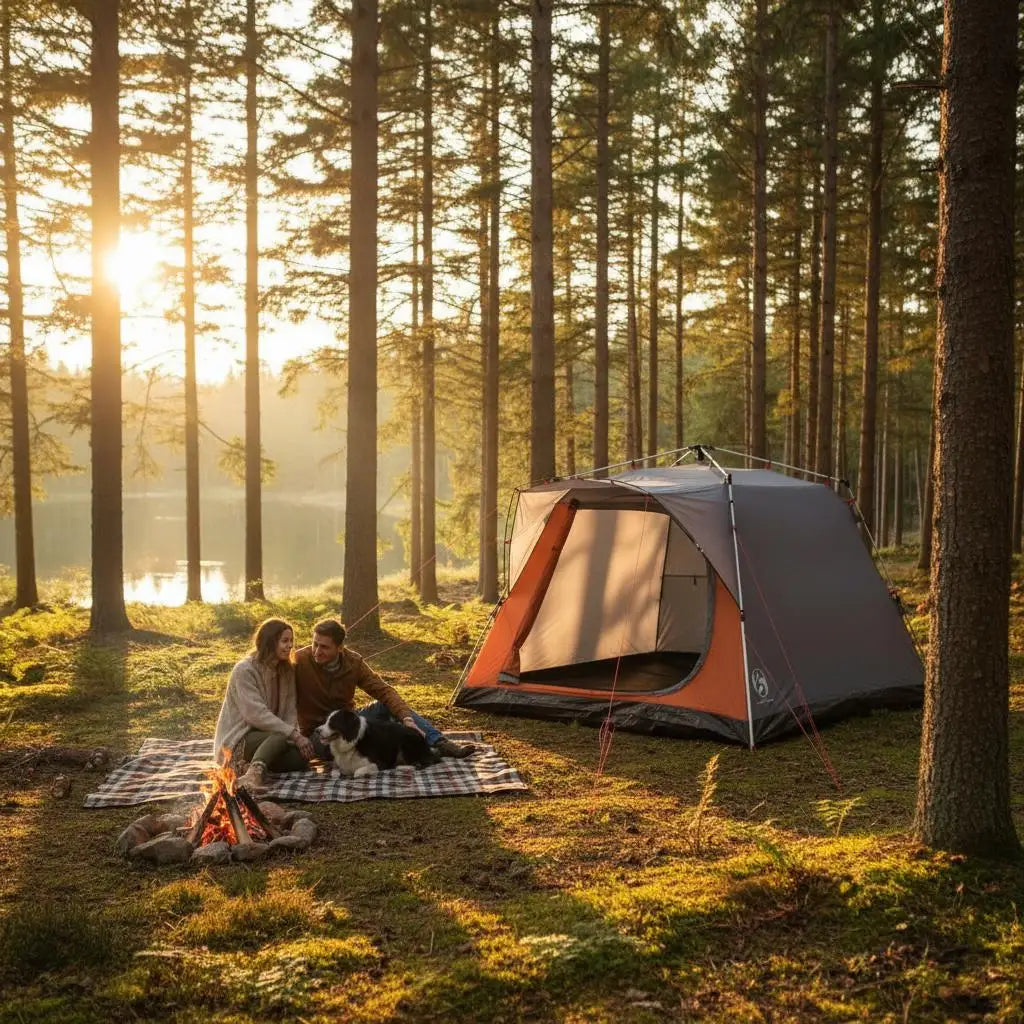 4-Person Camping Tent with Fast-Pitch System & Double Entrance - Polyester Tent for Outdoor Adventures