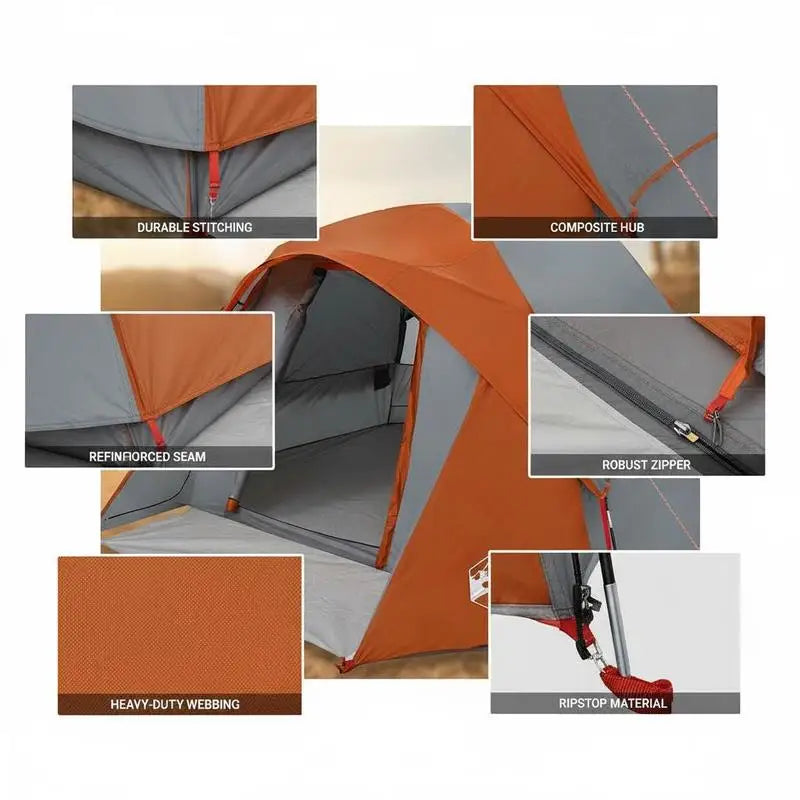 4-Person Camping Tent Gray Orange Easy Clean