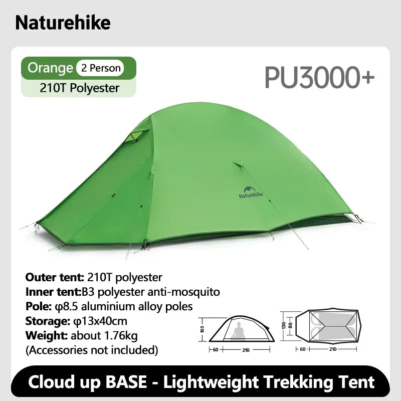 Naturehike Cloud Up BASE 1 2 3 Tent Ultralight 210T Camping Tent Double Layer Waterproof Outdoor Backpacking Tent With Mat