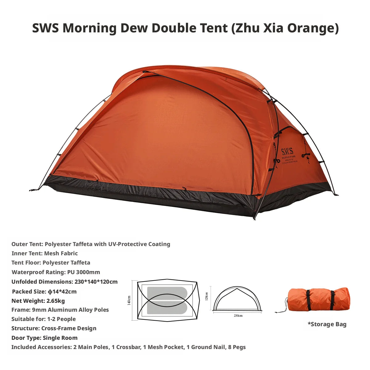 SWS MINIMALTENTWORKS 2 Person Tent for Camping Hiking Mountain Hunting Backpacking Tents 4 Season Resistance to Windproof COVER