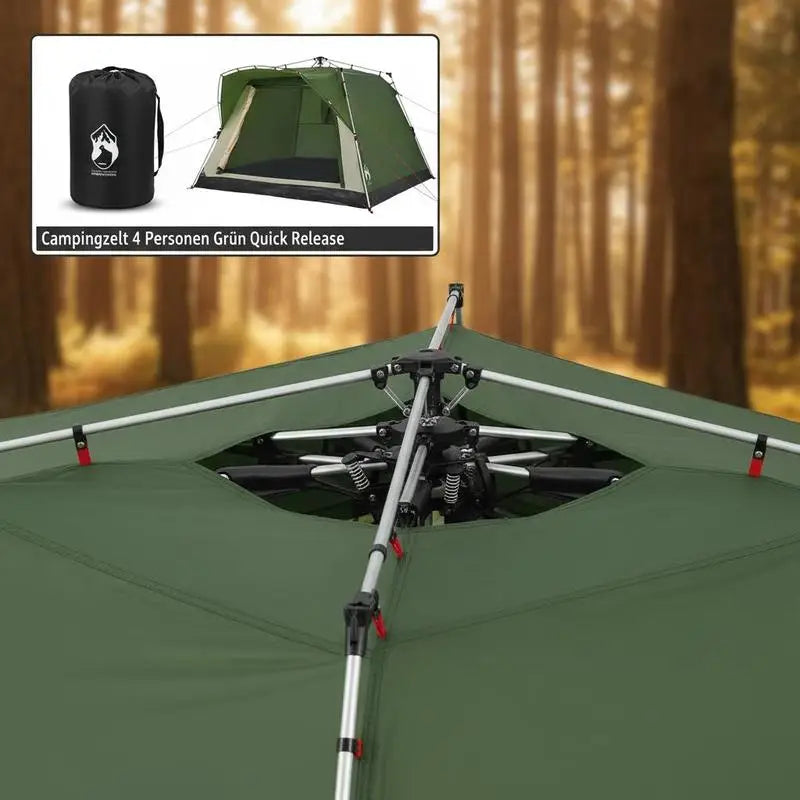 4-Person Camping Tent with Fast-Pitch System & Double Entrance - Polyester Tent for Outdoor Adventures