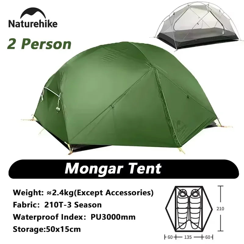 Naturehike Mongar Camping Tent 20D/210T 2 Persons Tent Ultralight Portable Double Layer Outdoor Hiking Travel 4 Season Tents