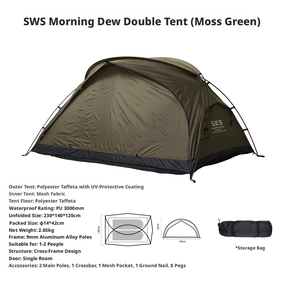 SWS MINIMALTENTWORKS 2 Person Tent for Camping Hiking Mountain Hunting Backpacking Tents 4 Season Resistance to Windproof COVER