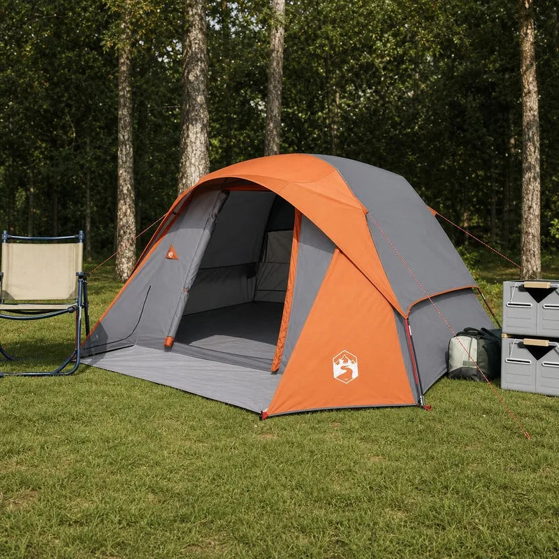 4-Person Camping Tent Gray Orange Easy Clean