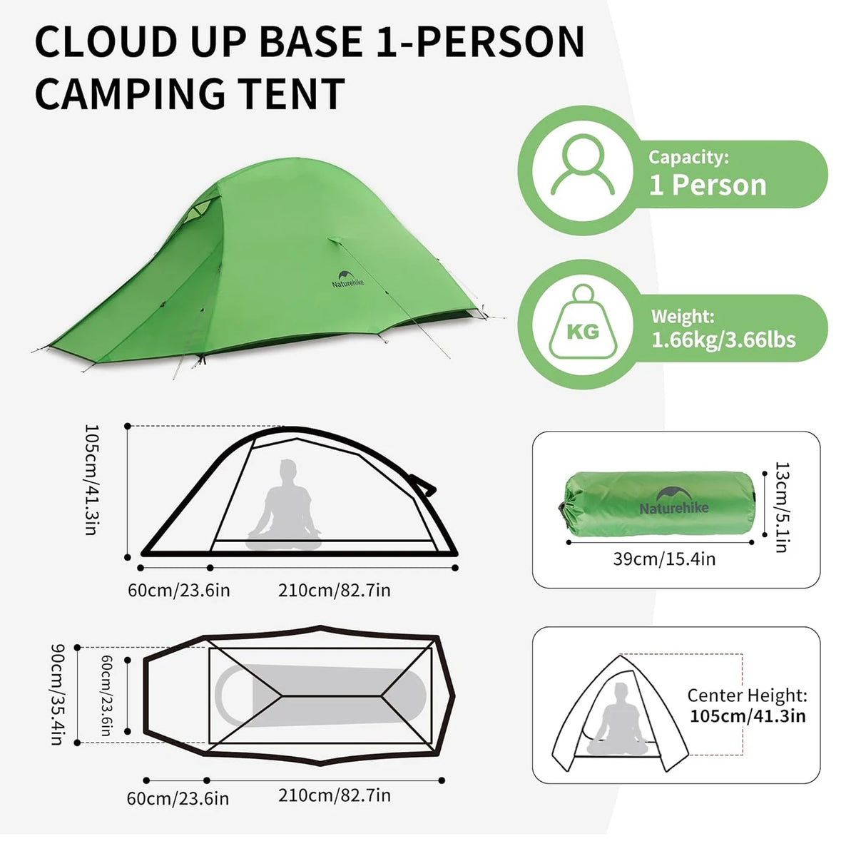 Naturehike Cloud Up BASE 1 2 3 Tent Ultralight 210T Camping Tent Double Layer Waterproof Outdoor Backpacking Tent With Mat