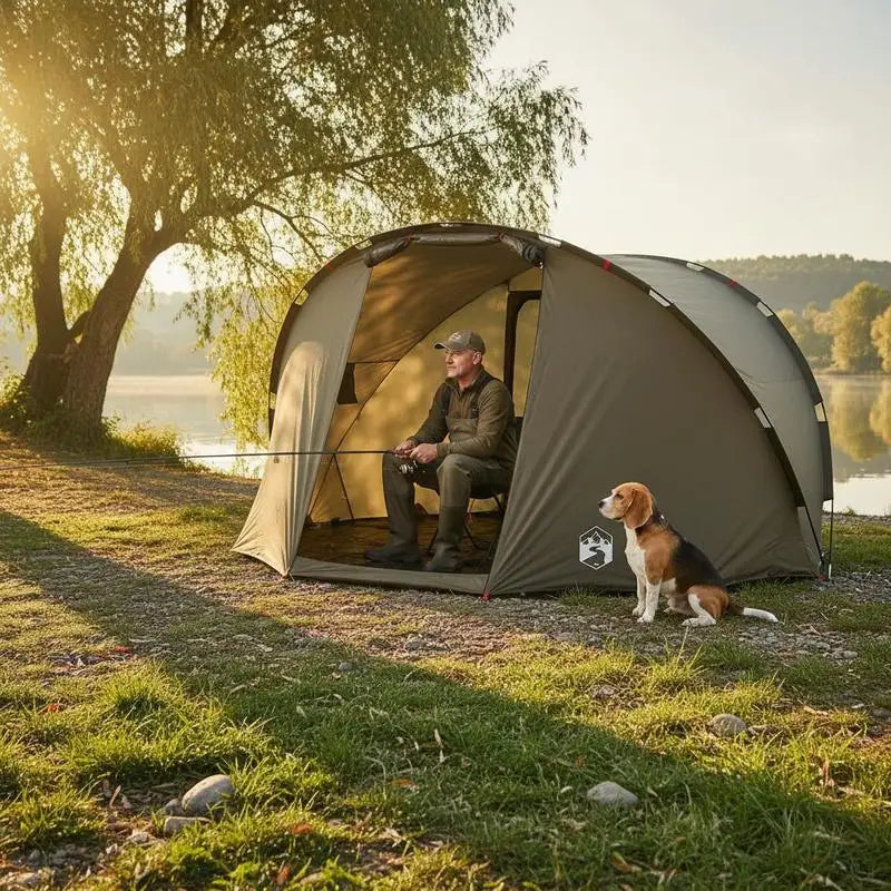 307 x 290 x 170 cm Camping tent/outdoor tent/party tent. Featuring a sturdy metal frame and durable polyester fabric, it's simple yet sophisticated, suitable for outdoor activities such as fishing, camping, and parties.