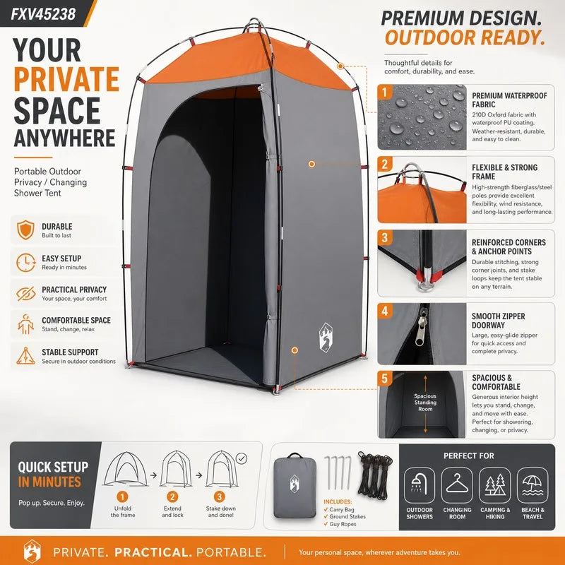 Portable Shower Tent Grey + Quick Dry & Easy Clean
