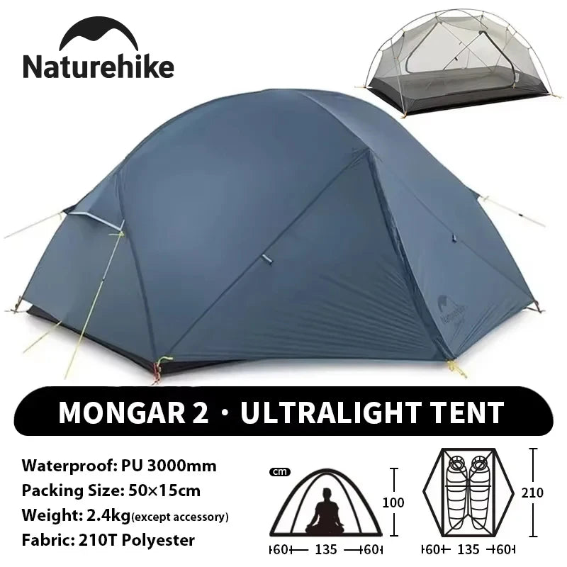 Naturehike Mongar Camping Tent 20D/210T 2 Persons Tent Ultralight Portable Double Layer Outdoor Hiking Travel 4 Season Tents