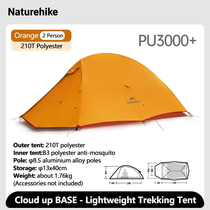 Naturehike Cloud Up BASE 1 2 3 Tent Ultralight 210T Camping Tent Double Layer Waterproof Outdoor Backpacking Tent With Mat