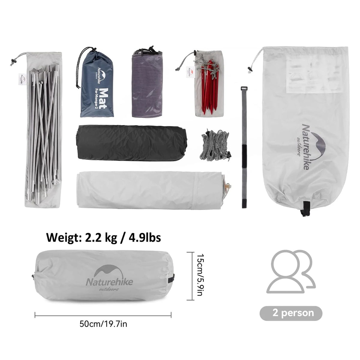 Naturehike Mongar Camping Tent 20D/210T 2 Persons Tent Ultralight Portable Double Layer Outdoor Hiking Travel 4 Season Tents