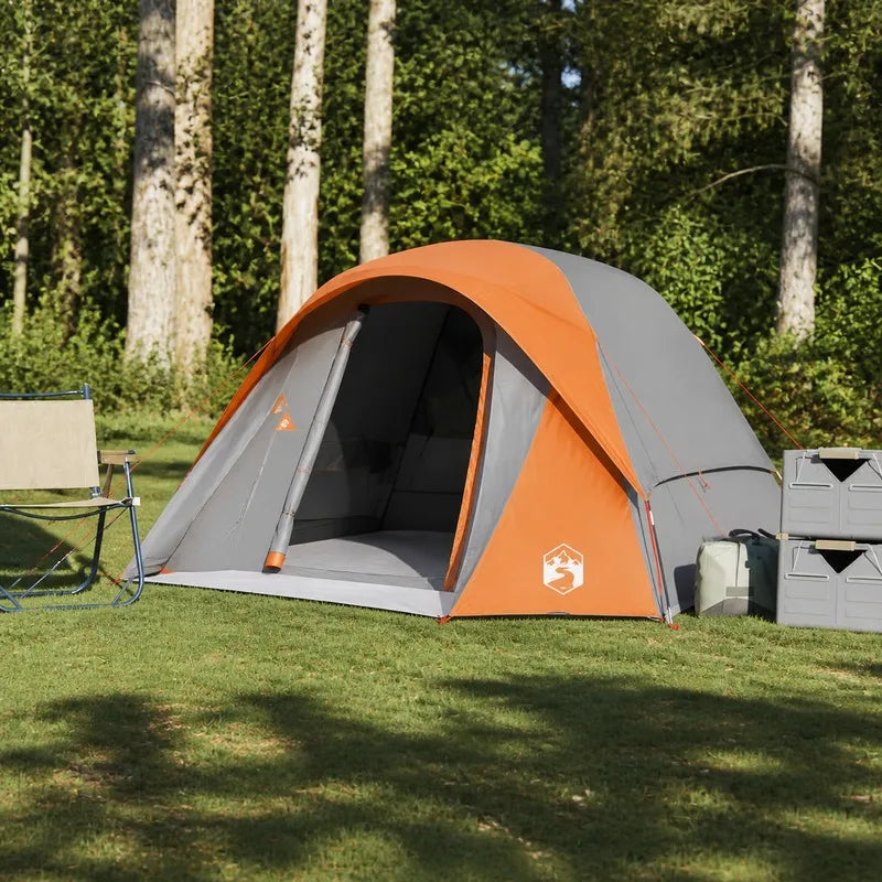 4-Person Camping Tent Gray Orange Easy Clean