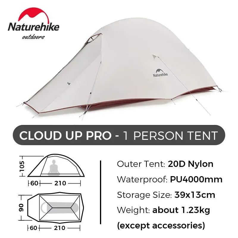 Naturehike Cloud Up Pro Tent 1 Person Lightweight Camping Tent Easy to Assemble Waterproof Tent for Outdoor Travel Trekking