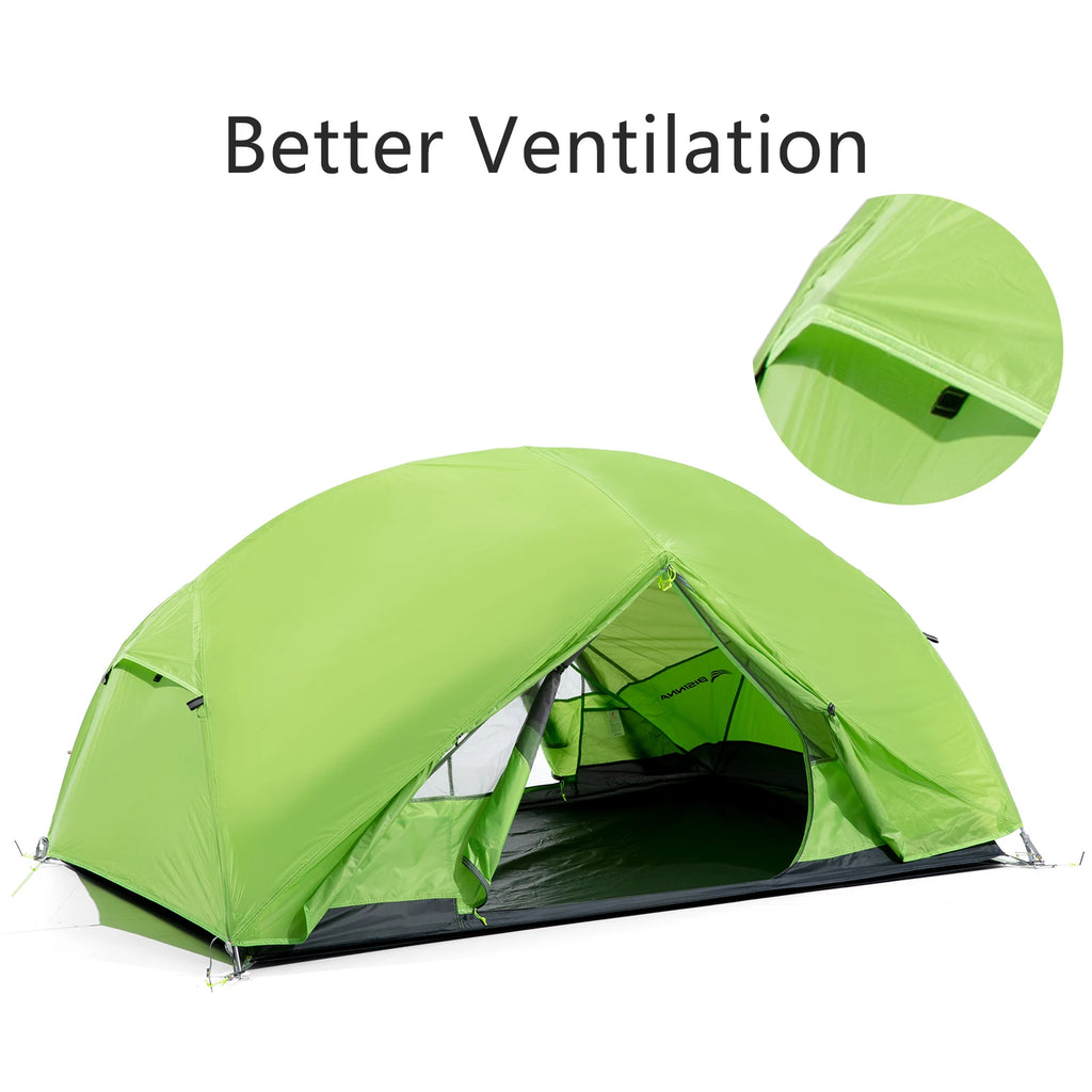 BISINNA 2 Person Ultralight Camping Tent 20D 380T Nylon Double Layer Waterproof Backpacking Tent for Hiking Travel With Free Mat