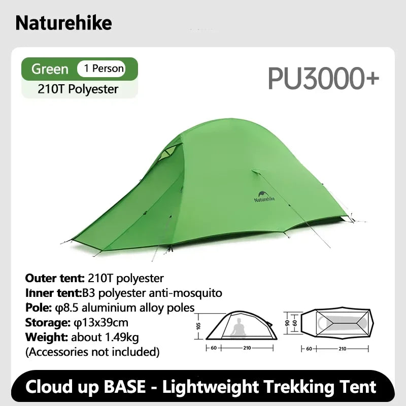 Naturehike Cloud Up BASE 1 2 3 Tent Ultralight 210T Camping Tent Double Layer Waterproof Outdoor Backpacking Tent With Mat