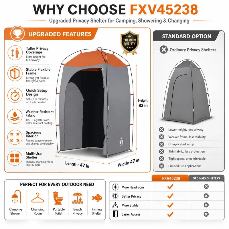 Portable Shower Tent Grey + Quick Dry & Easy Clean