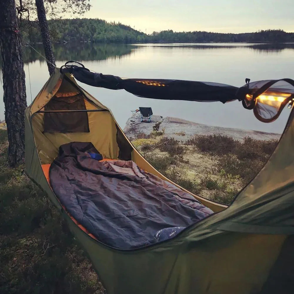 Adult Hiking Hammock With Zipper Mosquito Net Breathable Suspended Hanging Chair Bug Resistant Bed With Inflatable Seat Cushion