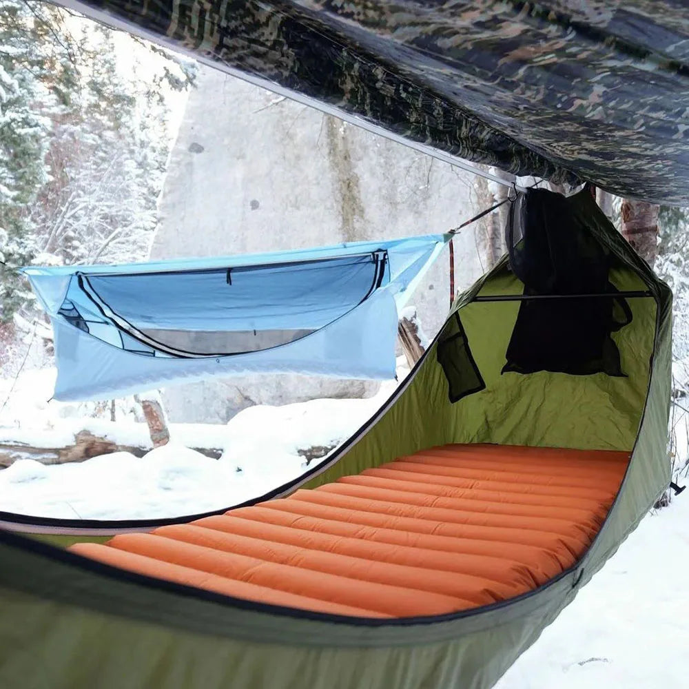 Adult Hiking Hammock With Zipper Mosquito Net Breathable Suspended Hanging Chair Bug Resistant Bed With Inflatable Seat Cushion