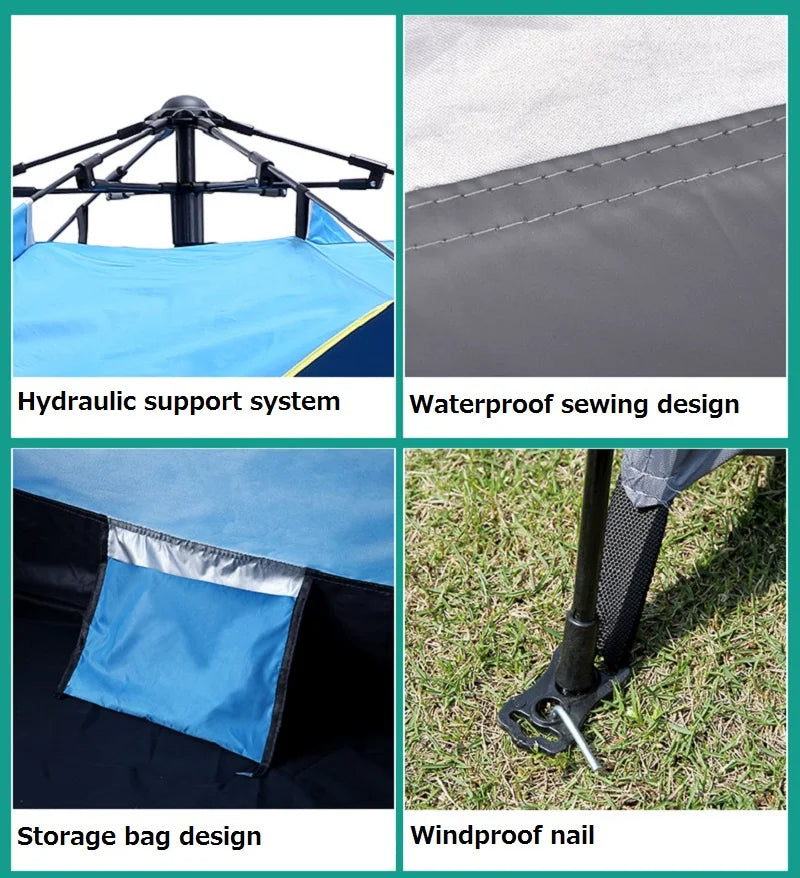 1-2/3-4 Person Fully Automatic Camping Tent Rainproof Windproof Anti-UV Pop Up Outdoor Tents For Beach Travel Backpacking Hiking