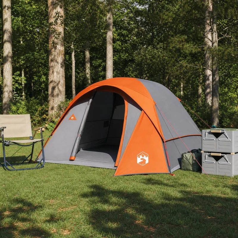 4-Person Camping Tent Gray Orange Easy Clean