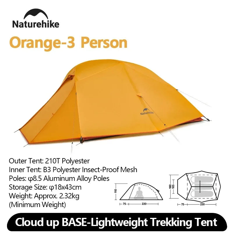 Naturehike Cloud Up BASE 1 2 3 Tent Ultralight 210T Camping Tent Double Layer Waterproof Outdoor Backpacking Tent With Mat