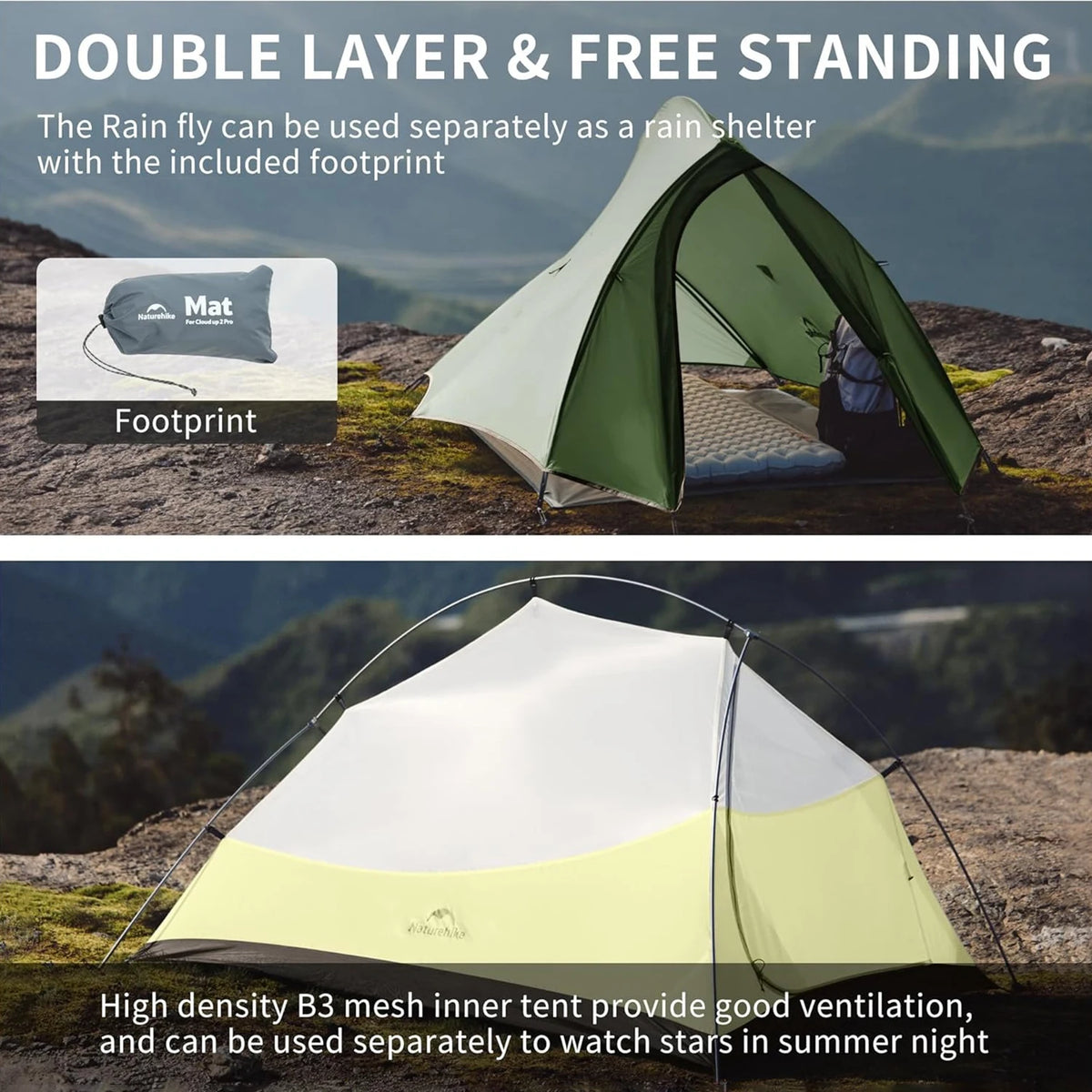 Naturehike Cloud Up Pro Tent 1 Person Lightweight Camping Tent Easy to Assemble Waterproof Tent for Outdoor Travel Trekking