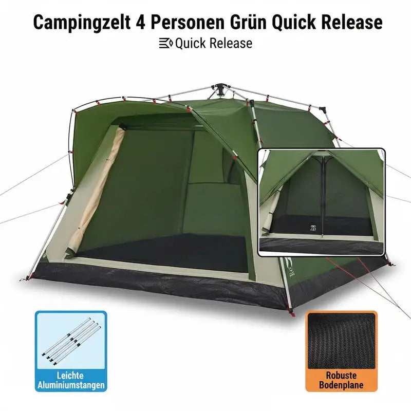 4-Person Camping Tent with Fast-Pitch System & Double Entrance - Polyester Tent for Outdoor Adventures