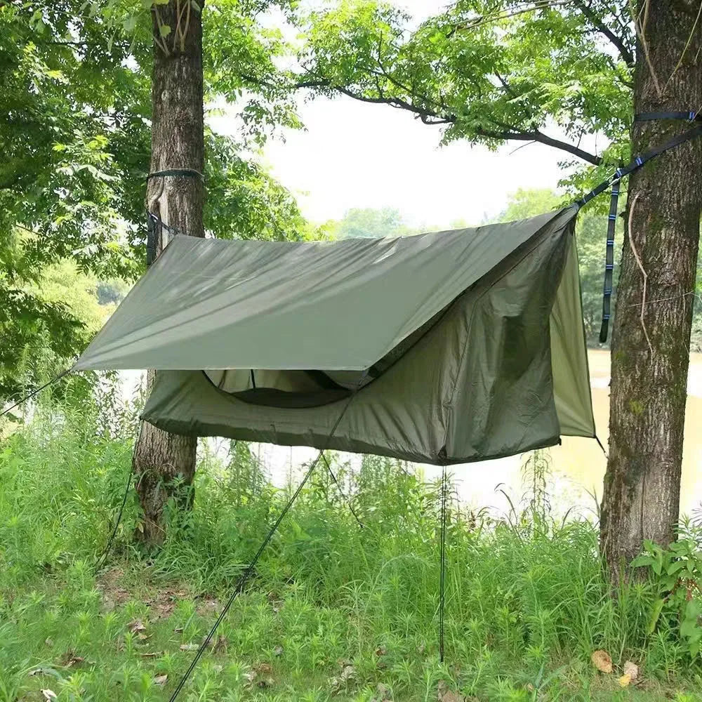 Adult Hiking Hammock With Zipper Mosquito Net Breathable Suspended Hanging Chair Bug Resistant Bed With Inflatable Seat Cushion