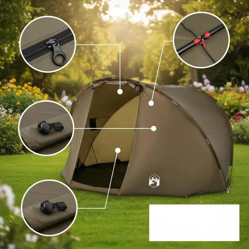 307 x 290 x 170 cm Camping tent/outdoor tent/party tent. Featuring a sturdy metal frame and durable polyester fabric, it's simple yet sophisticated, suitable for outdoor activities such as fishing, camping, and parties.
