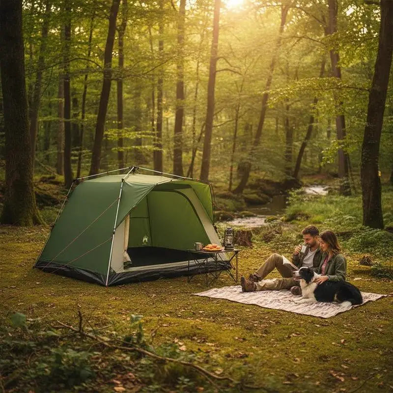 4-Person Camping Tent with Fast-Pitch System & Double Entrance - Polyester Tent for Outdoor Adventures