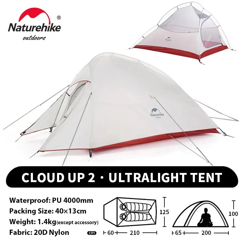 Naturehike Cloud Up 2 People Tent Ultralight 20D Camping Tent Waterproof Outdoor Hiking Travel Backpacking Cycling Fishing Tents