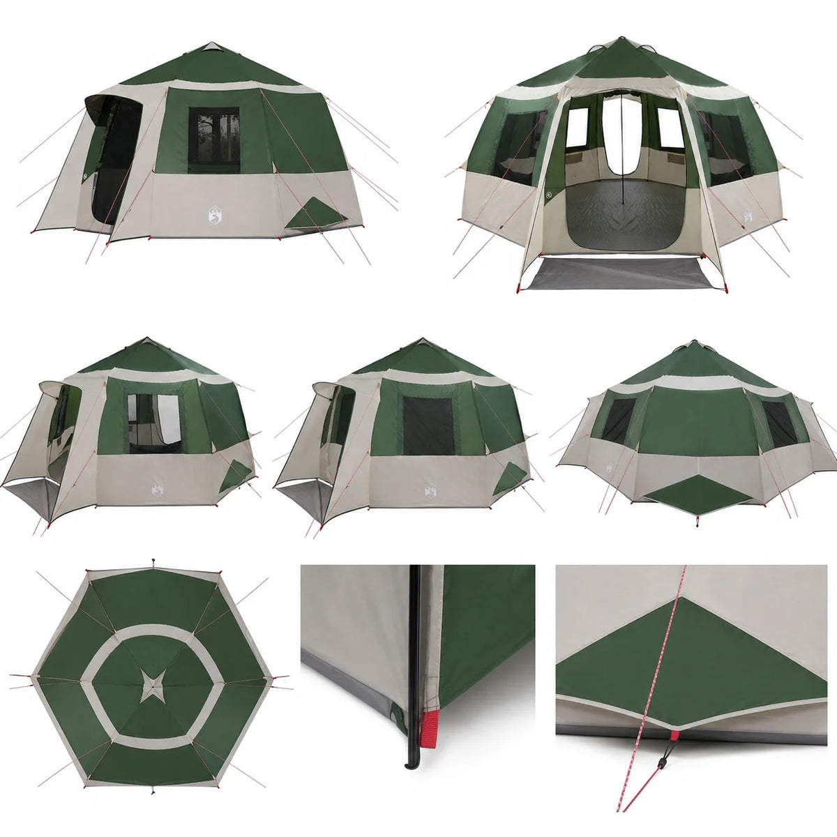 Large Cabin Tent with Roof, Green & White, 405x405x273 cm, Outdoor Camping Shelter