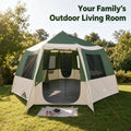 Large Cabin Tent with Roof, Green & White, 405x405x273 cm, Outdoor Camping Shelter