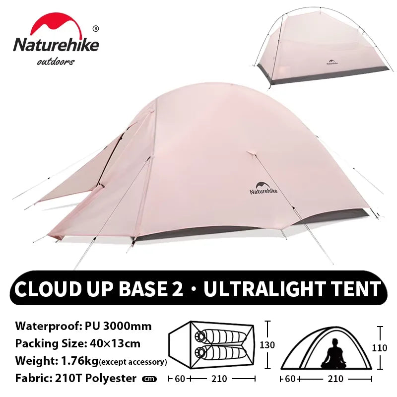 Naturehike Cloud Up 2 People Tent Ultralight 20D Camping Tent Waterproof Outdoor Hiking Travel Backpacking Cycling Fishing Tents