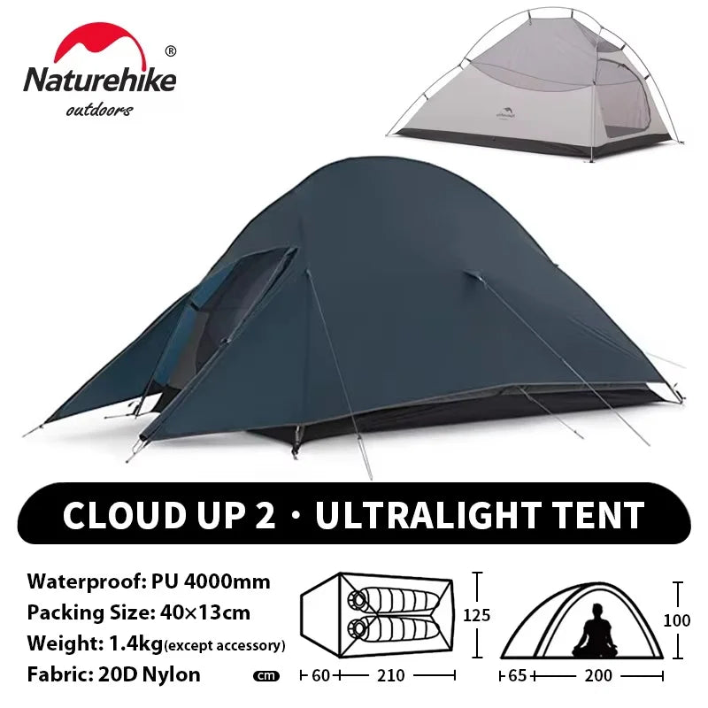 Naturehike Cloud Up 2 People Tent Ultralight 20D Camping Tent Waterproof Outdoor Hiking Travel Backpacking Cycling Fishing Tents