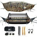 Night Cat Lay Flat Hammock: Flat Bottom with Mosquito Net Waterproof Rainfly for 1 Person Camping Hiking in Garden Backyard Wild