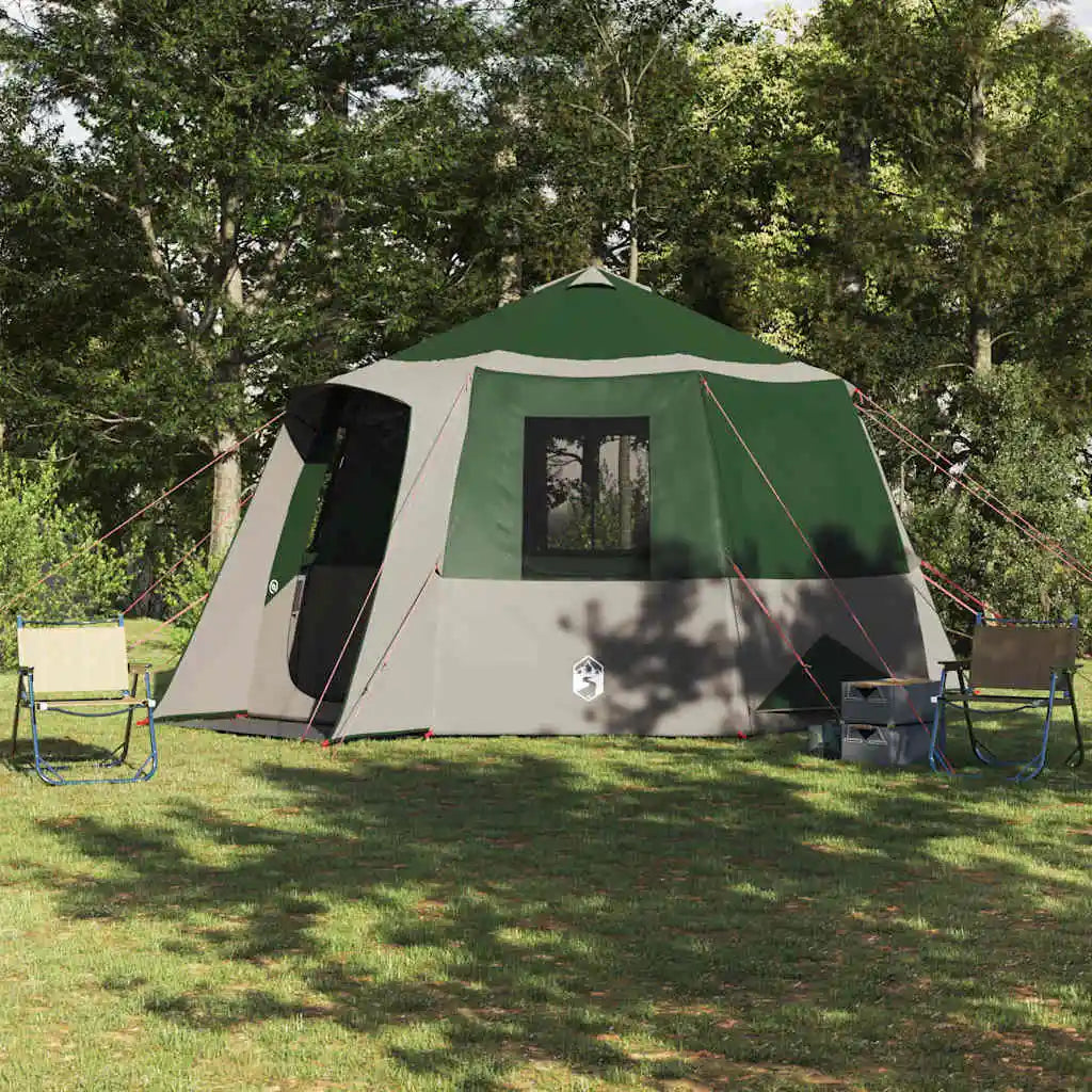 Large Cabin Tent with Roof, Green & White, 405x405x273 cm, Outdoor Camping Shelter