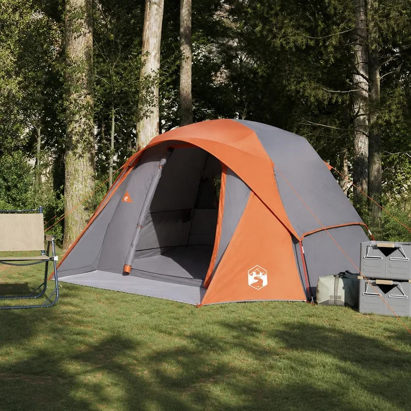 4-Person Camping Tent Gray Orange Easy Clean