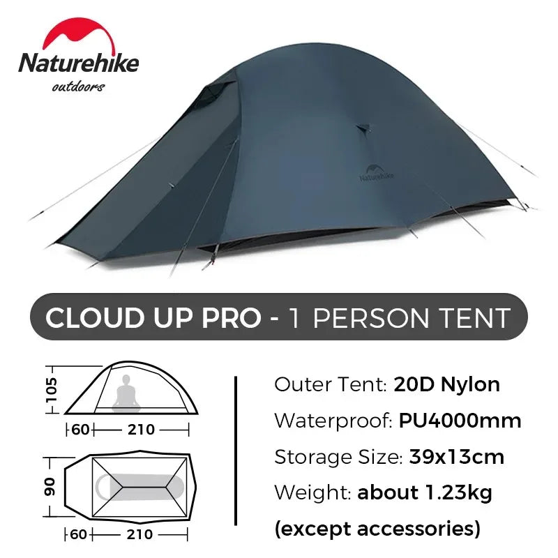 Naturehike Cloud Up Pro Tent 1 Person Lightweight Camping Tent Easy to Assemble Waterproof Tent for Outdoor Travel Trekking